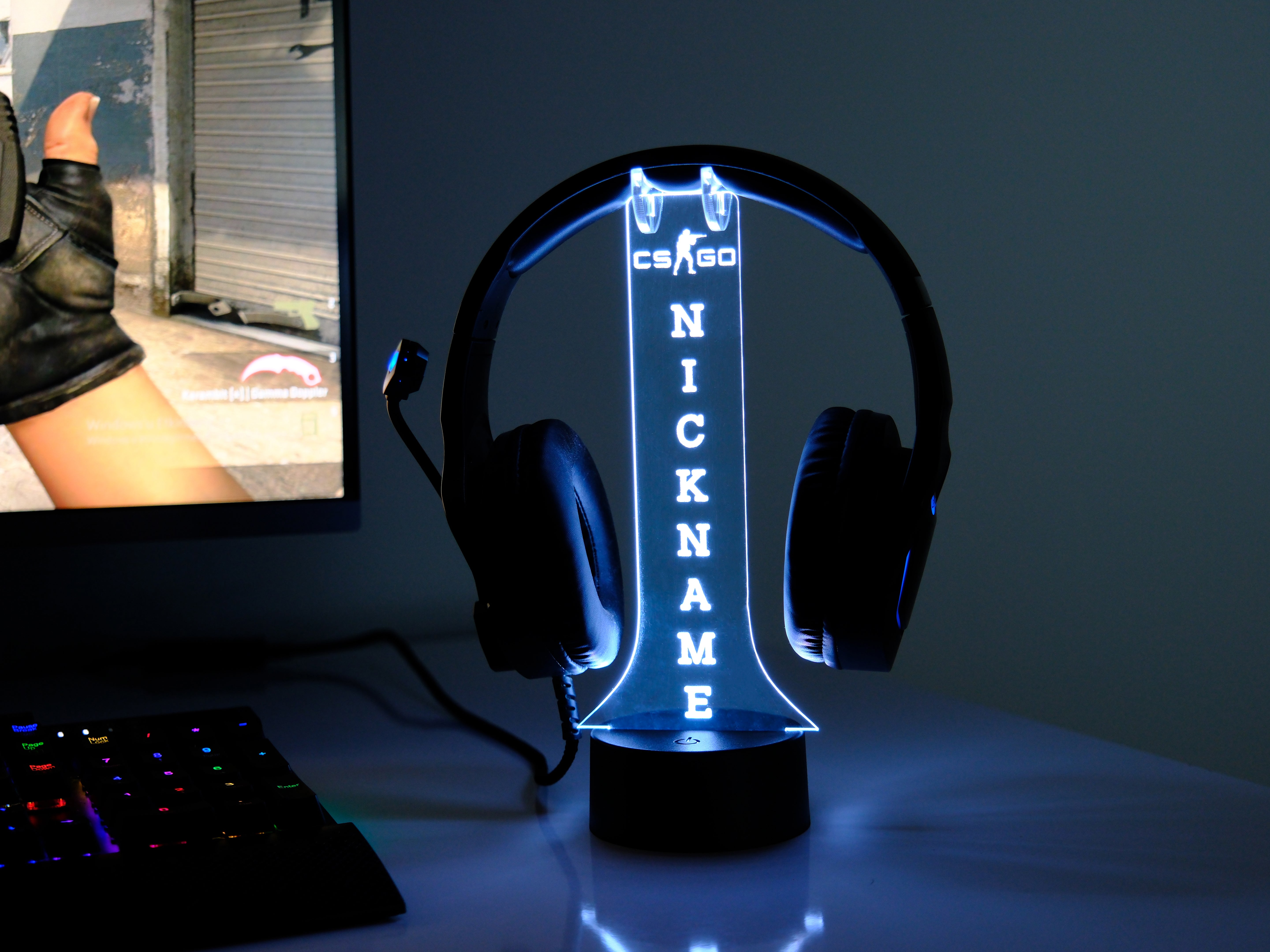CS:GO Headphone Stand – Personalized RGB Gaming Headset Holder with Custom