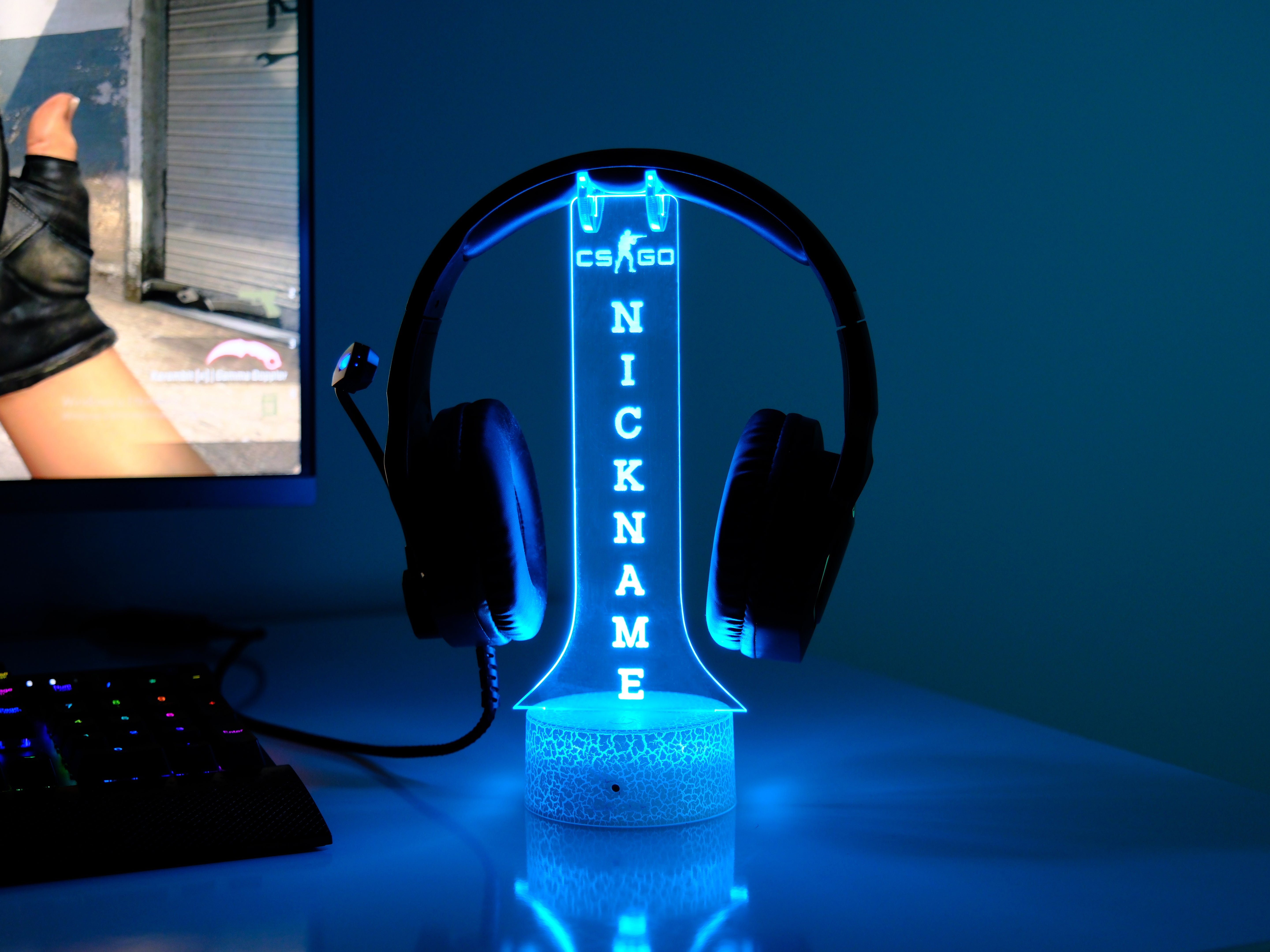 CS:GO Headphone Stand – Personalized RGB Gaming Headset Holder with Custom