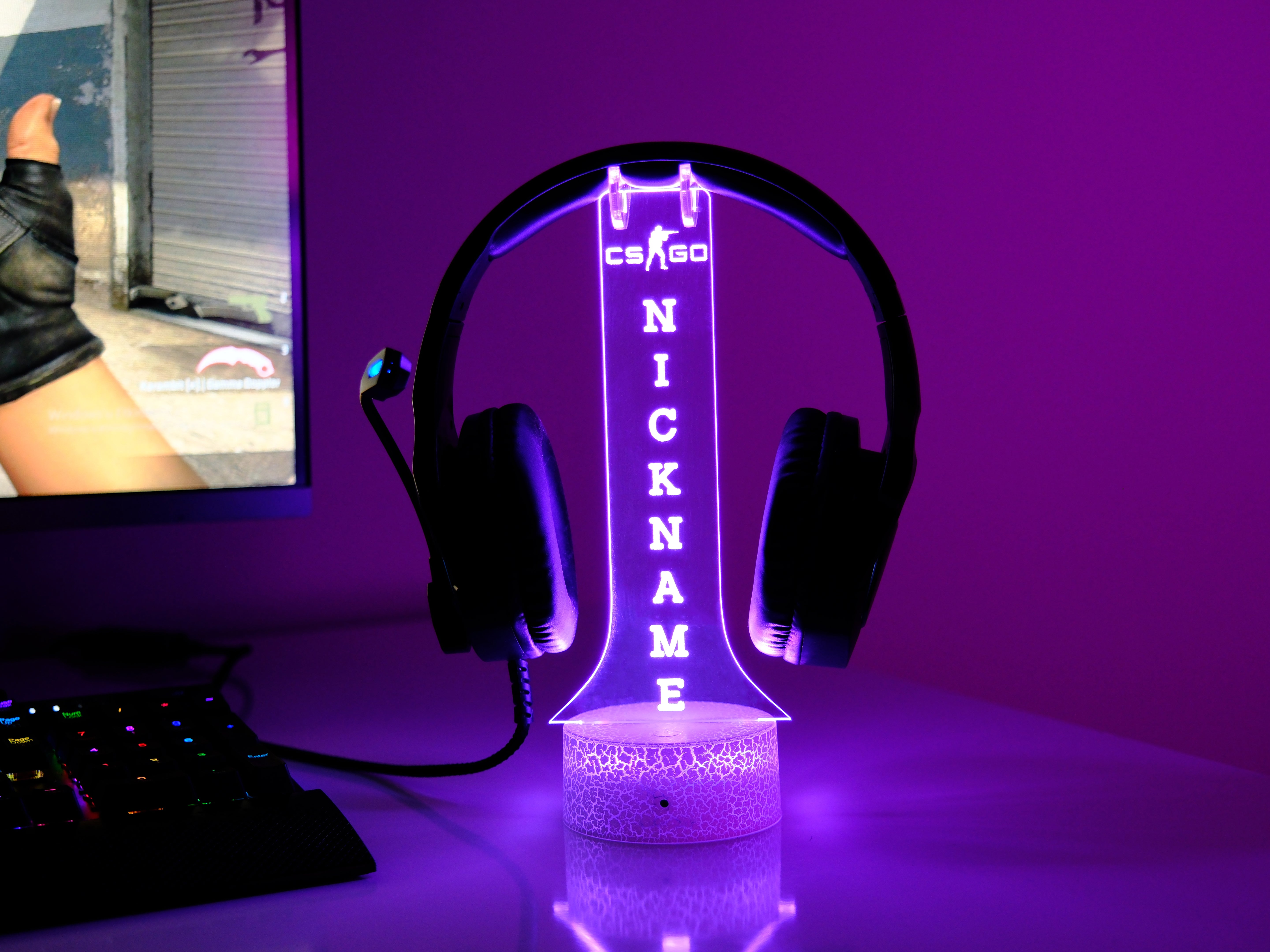 CS:GO Headphone Stand – Personalized RGB Gaming Headset Holder with Custom