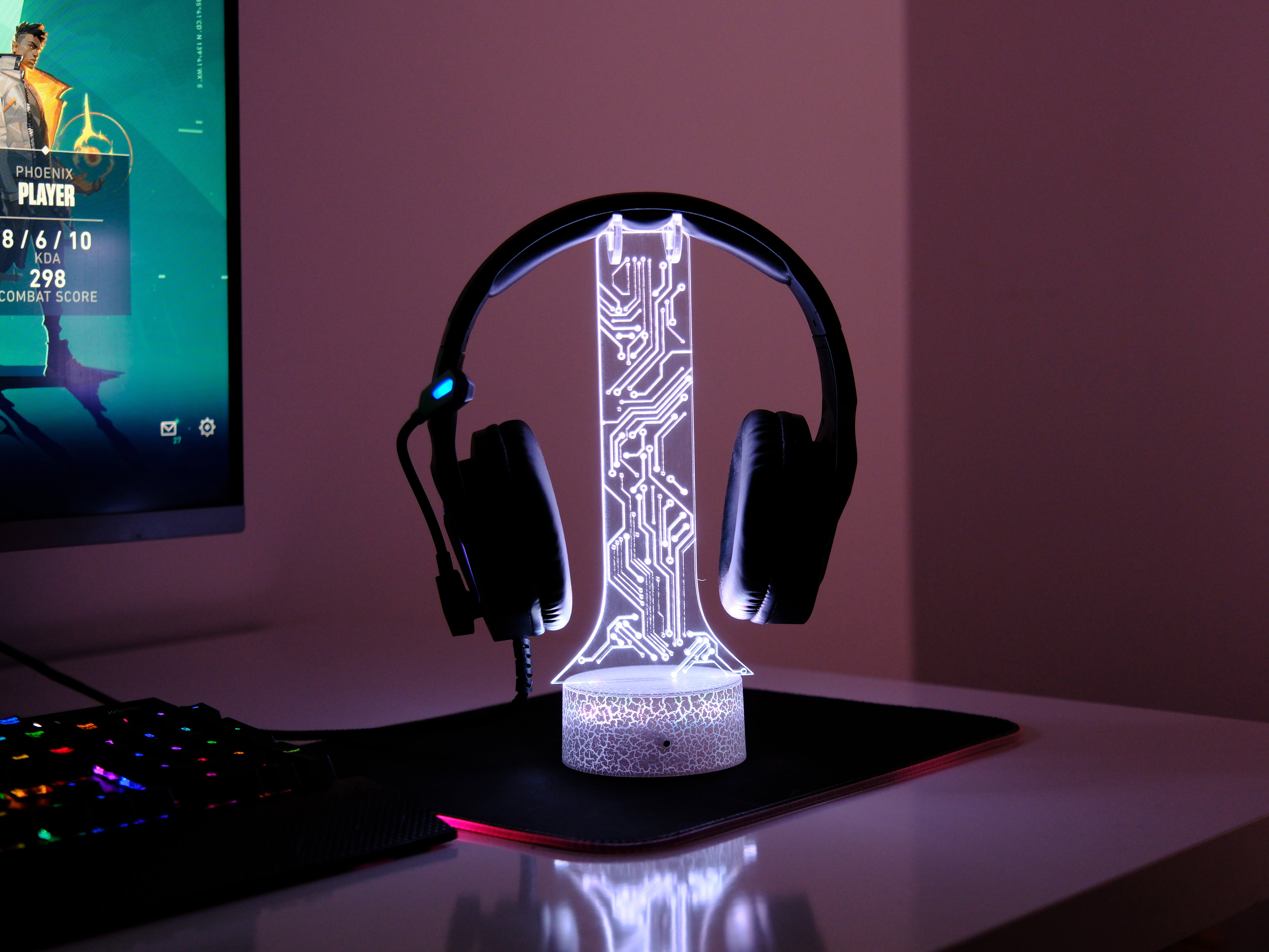 Gamer Tag Headphone Stand Electronic – Personalized RGB Circuit Design Headset Holder