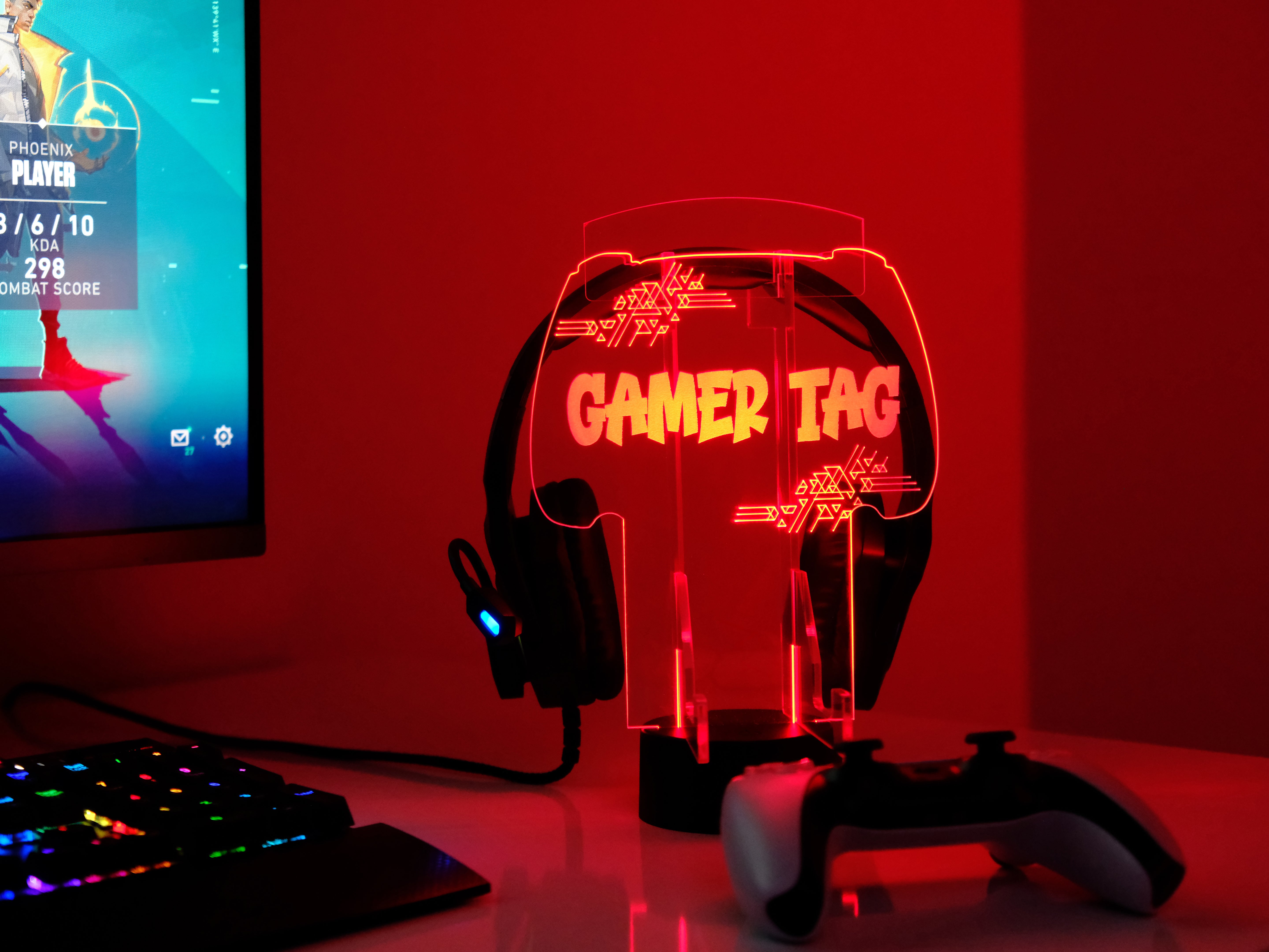 Gamer Tag PS Console Stand – Personalized RGB Headset & Controller Holder