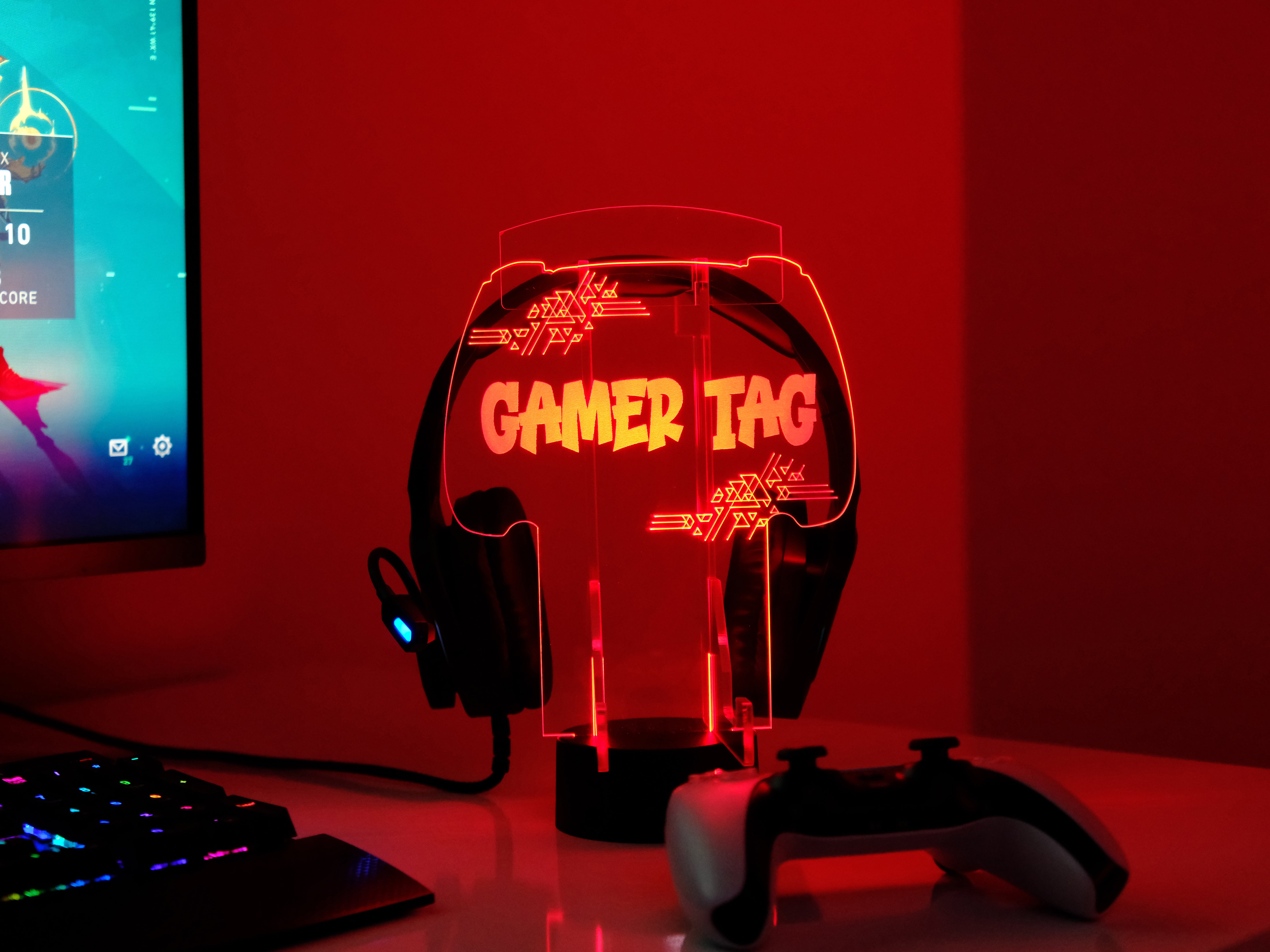 Gamer Tag PS Console Stand – Personalized RGB Headset & Controller Holder