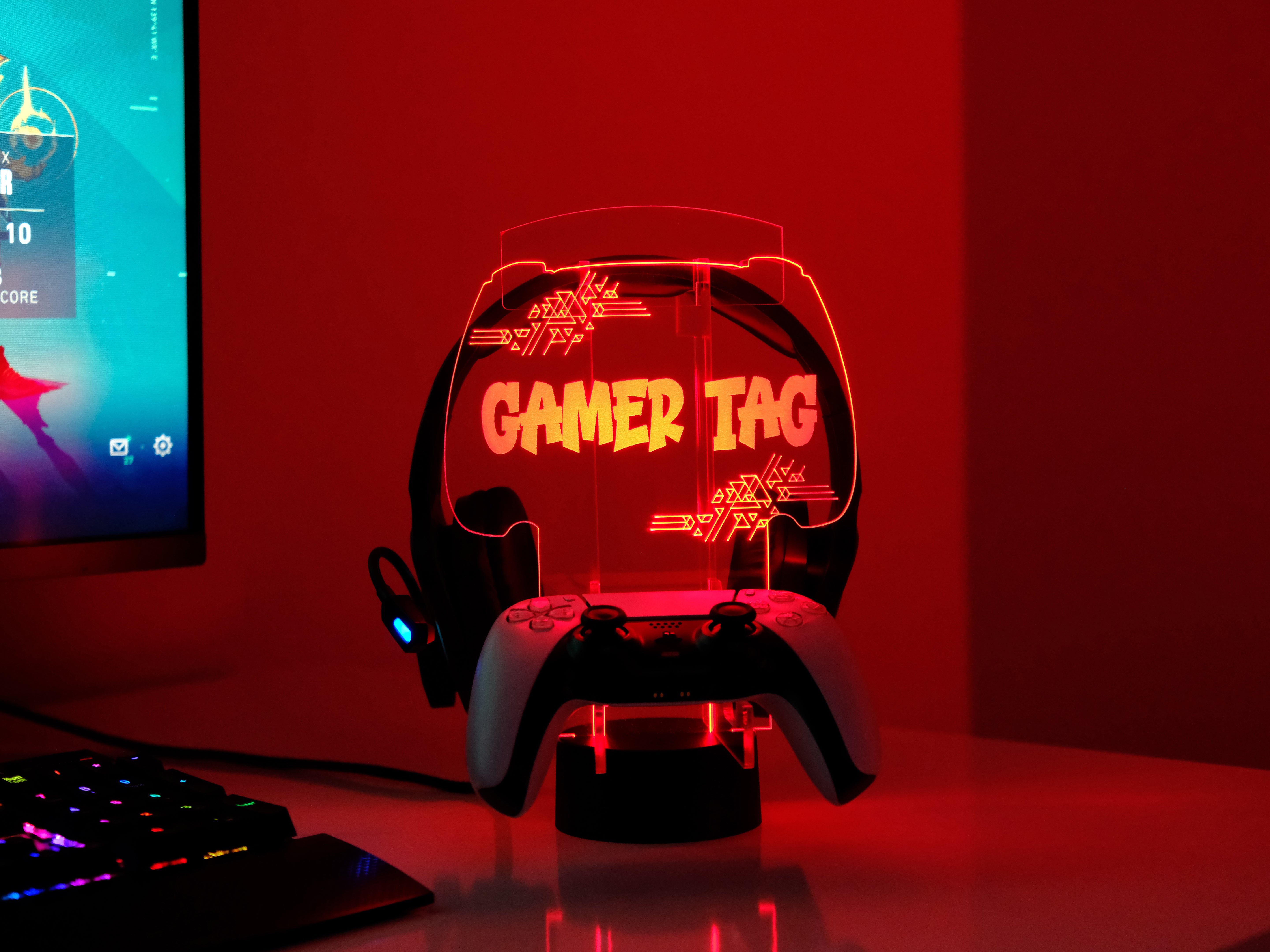 Gamer Tag PS Console Stand – Personalized RGB Headset & Controller Holder