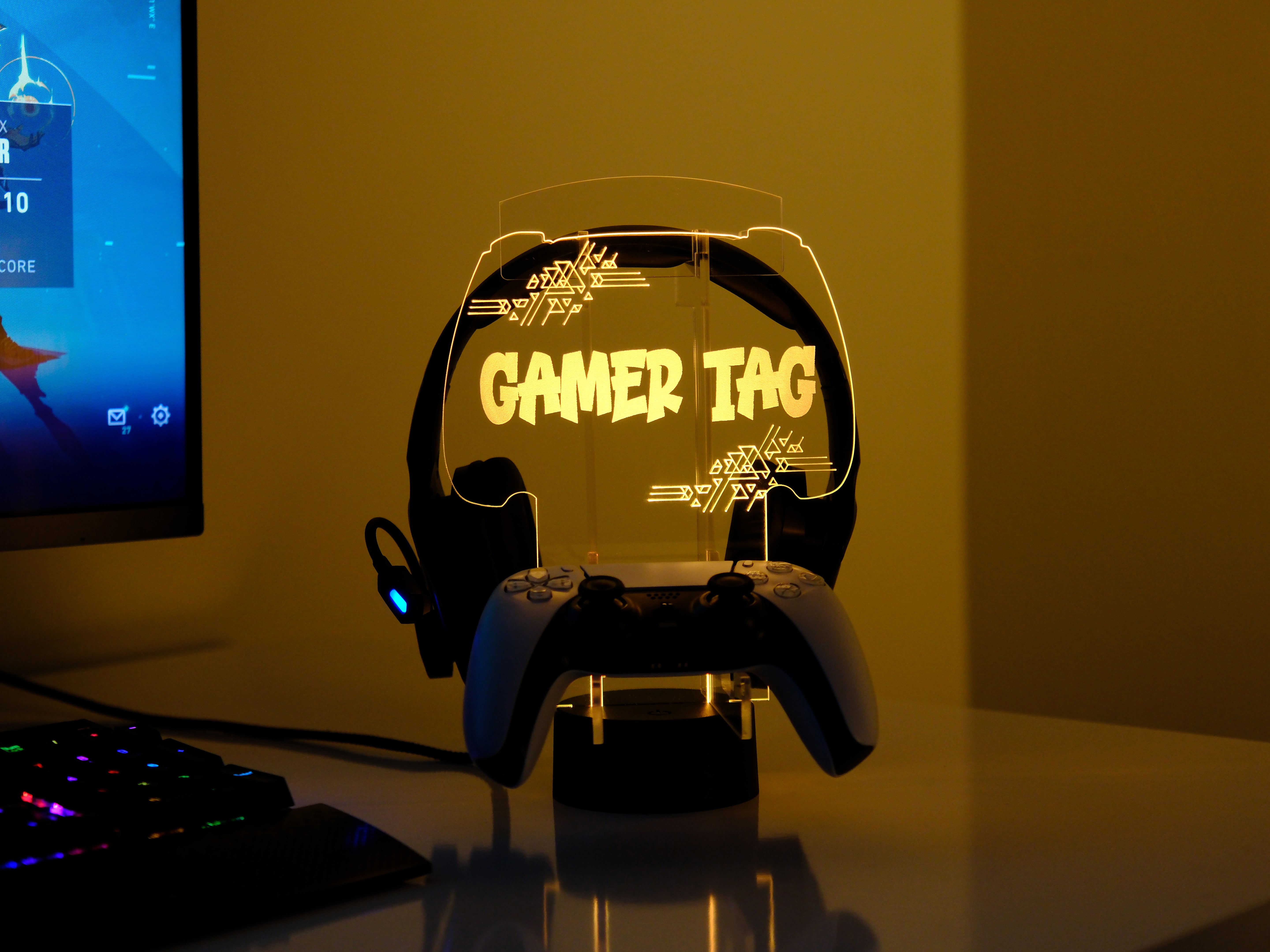 Gamer Tag PS Console Stand – Personalized RGB Headset & Controller Holder
