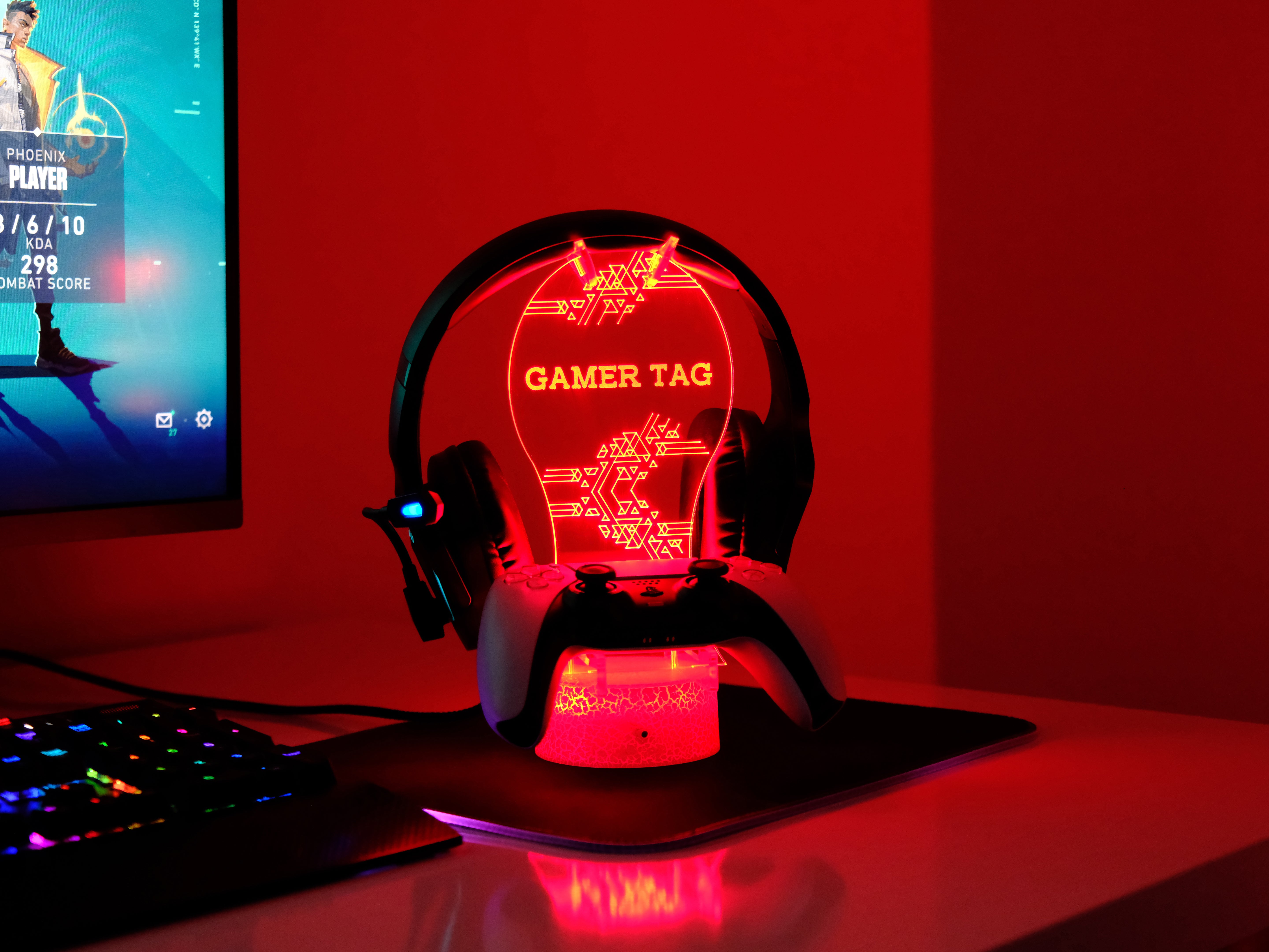 Gamer Tag PS Console 2 – Personalized RGB Headset & PS5 Controller Stand
