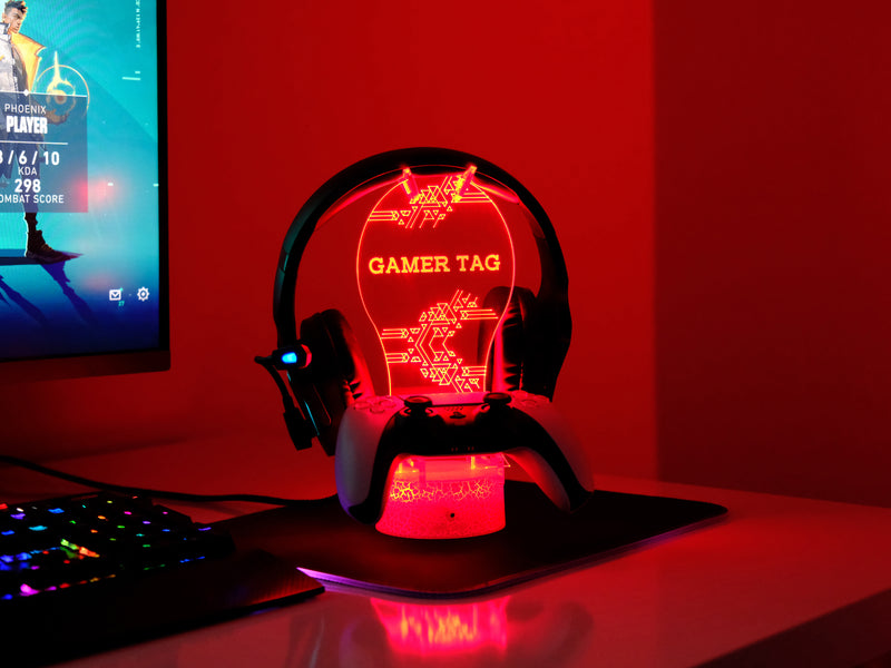 Gamer Tag PS Console 2 – Personalized RGB Headset & PS5 Controller Stand