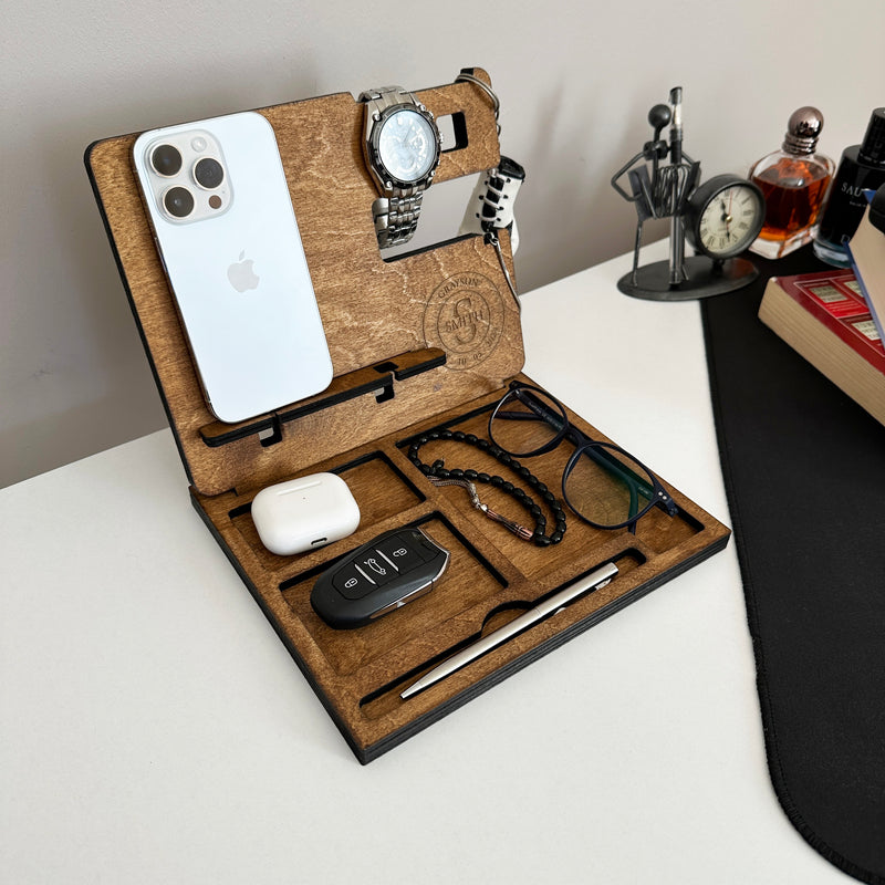 Engraved Wooden Desk Organizer – Multifunction Stand for Daily Essentials