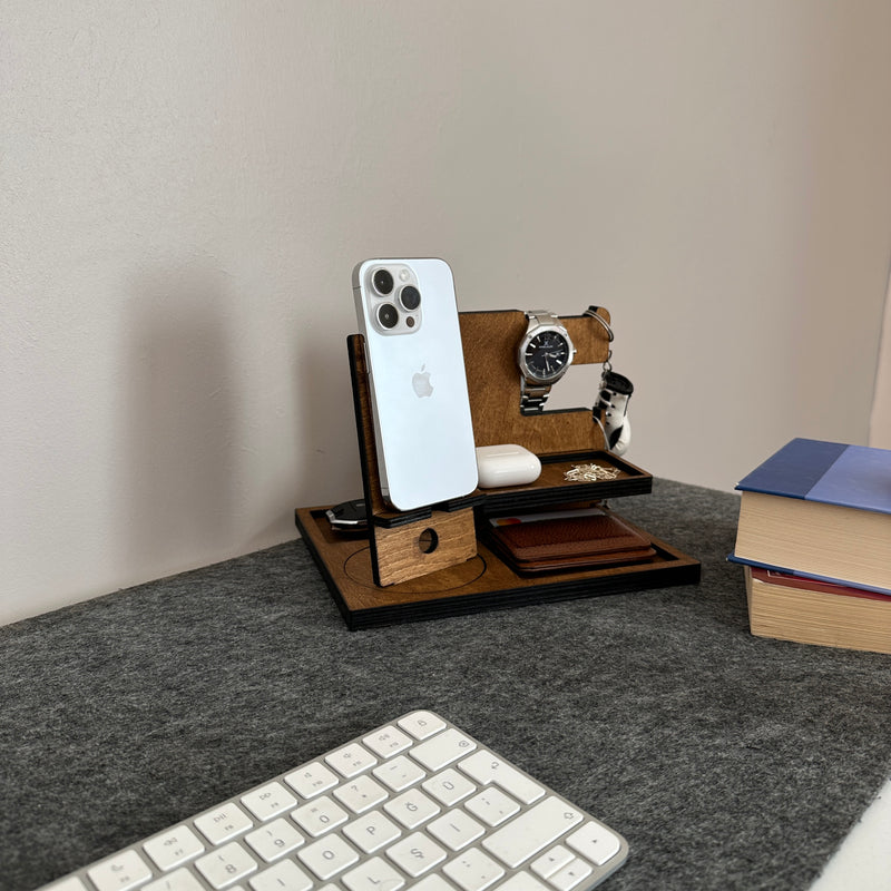 Custom Wooden Docking Station – Multifunction Stand with Watch Charger Slot