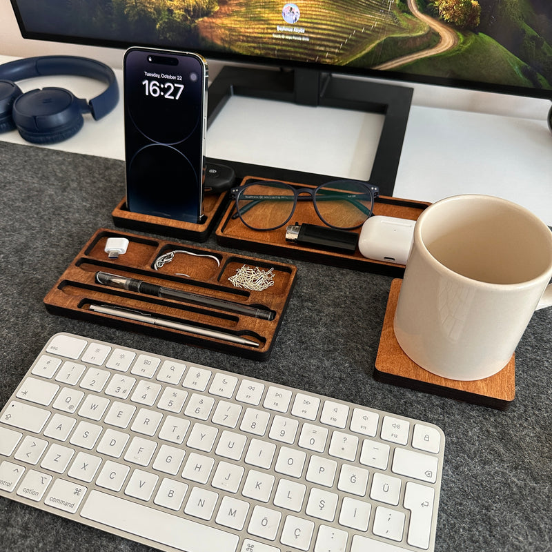 Portable Wooden Organizer – Desk & Bedside Stand for Everyday Carry Items