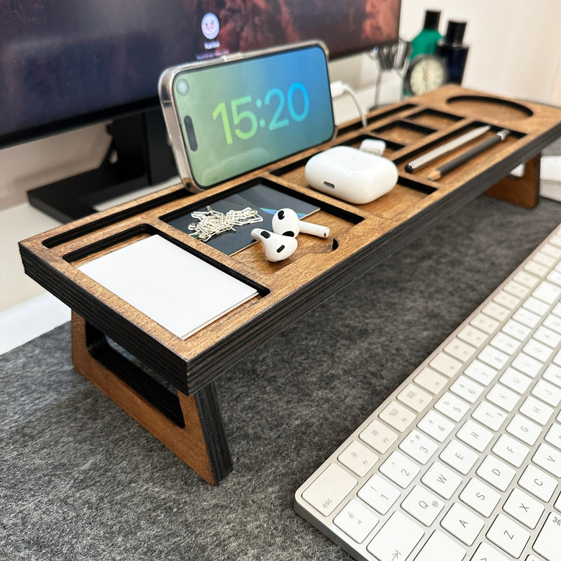 Multifunction Wooden Desktop Riser – Phone, Pens & Accessory Holder