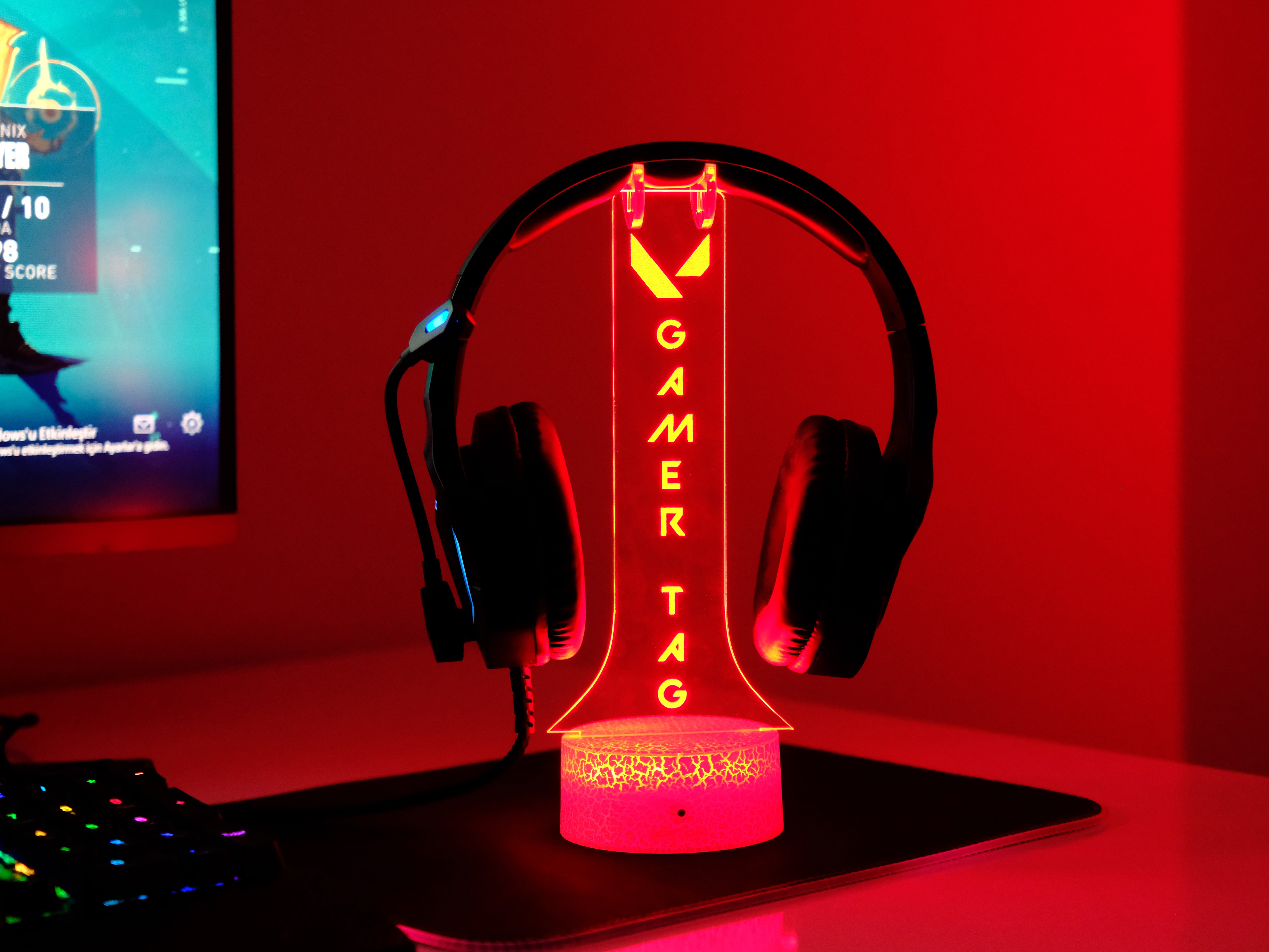 Valorant Headphone Stand – Personalized RGB Gaming Headset Holder with Custom Nickname