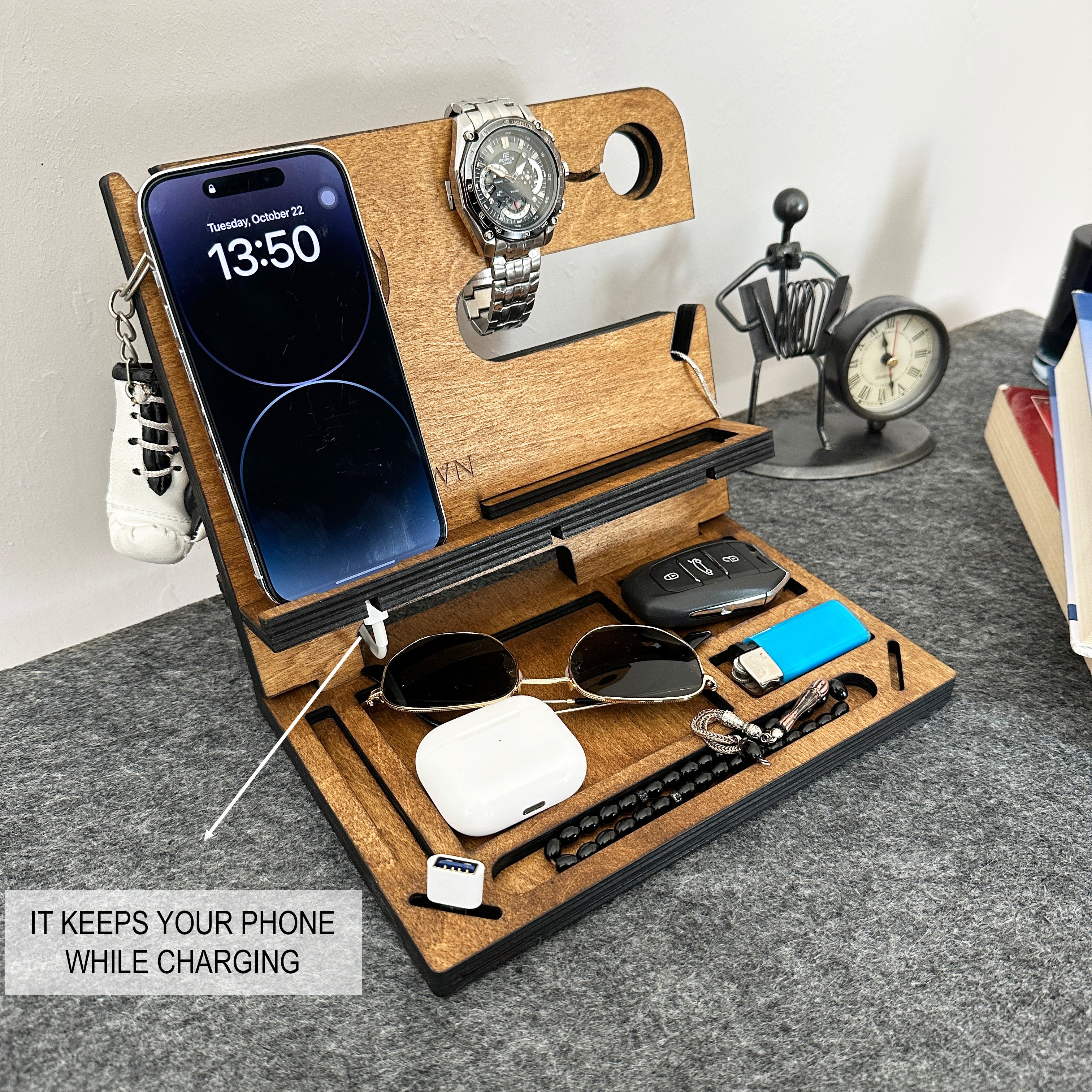 Wooden Multifunctional Docking Station – Phone, Watch & Accessory Organizer