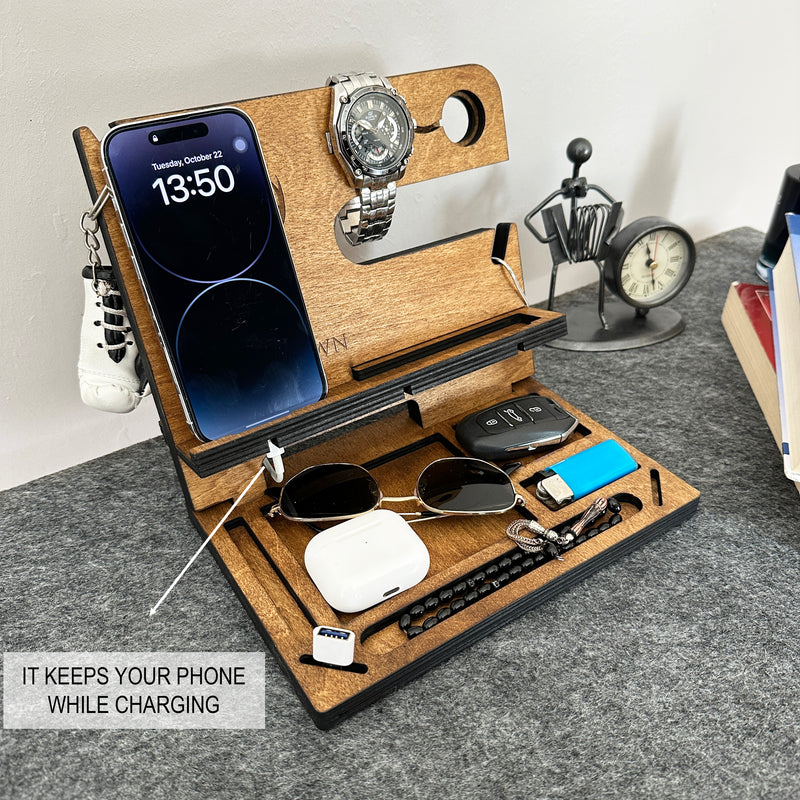 Wooden Multifunctional Docking Station – Phone, Watch & Accessory Organizer