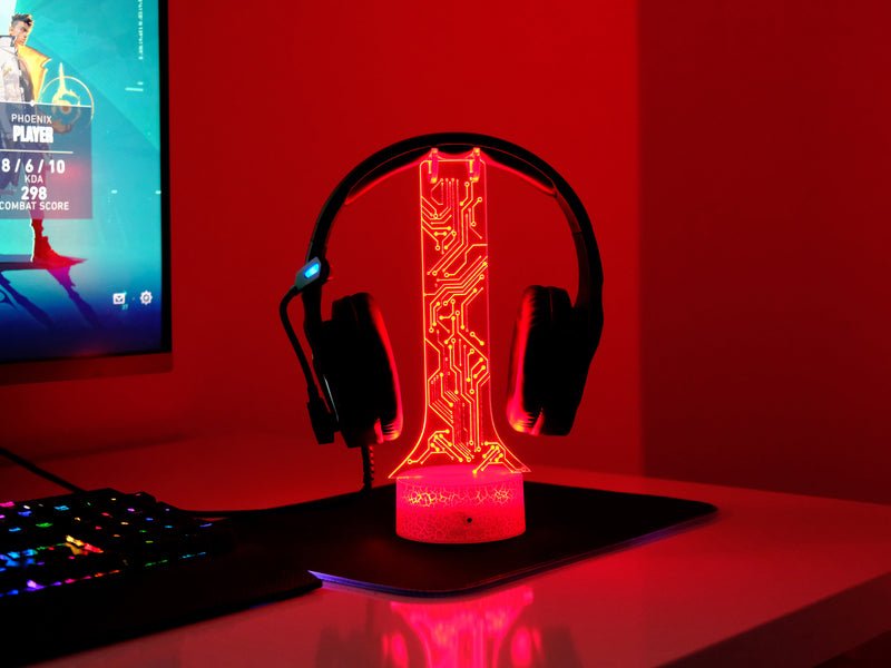 Gamer Tag Headphone Stand Electronic – Personalized RGB Circuit Design Headset Holder
